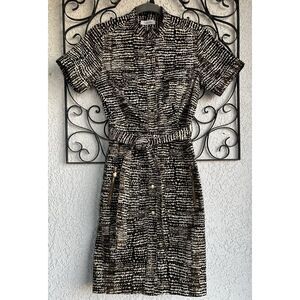 Calvin Klein Snap Button Belted Sheath Dress - Size 4-Animal Print Multicolored